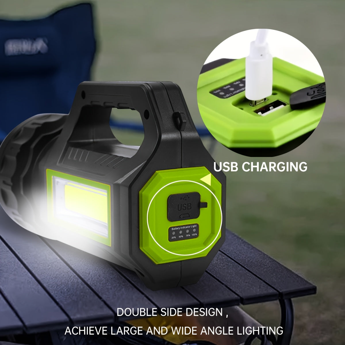 Solcellslampa Ficklampa USB Uppladdningsbar 7-lägen Camping