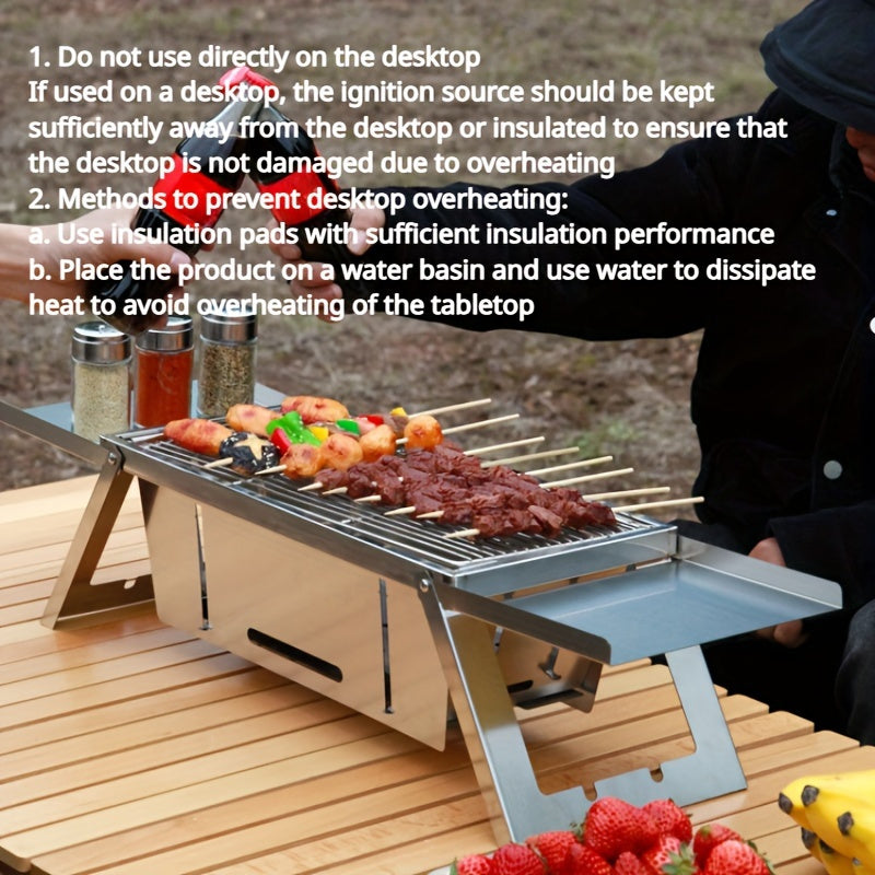 Hopfällbar Kolgrill i rostfritt stål för utomhusbruk - portabel och hållbar-4