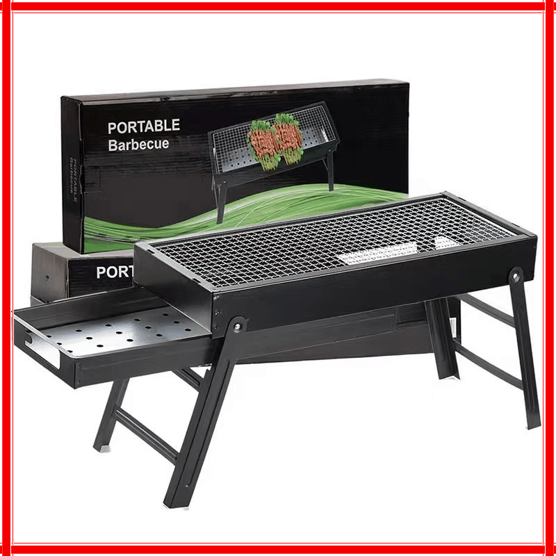 Portabel hopfällbar BBQ-grill med sidobord för utomhusbruk-4