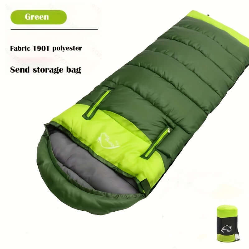 Sovsäck för camping och vandring lätt och varm i grön polyesterfiber finns hos Aktivcamping