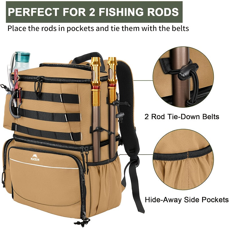 Fiskeryggsäck med hållare för spön och kylfack 36L-4