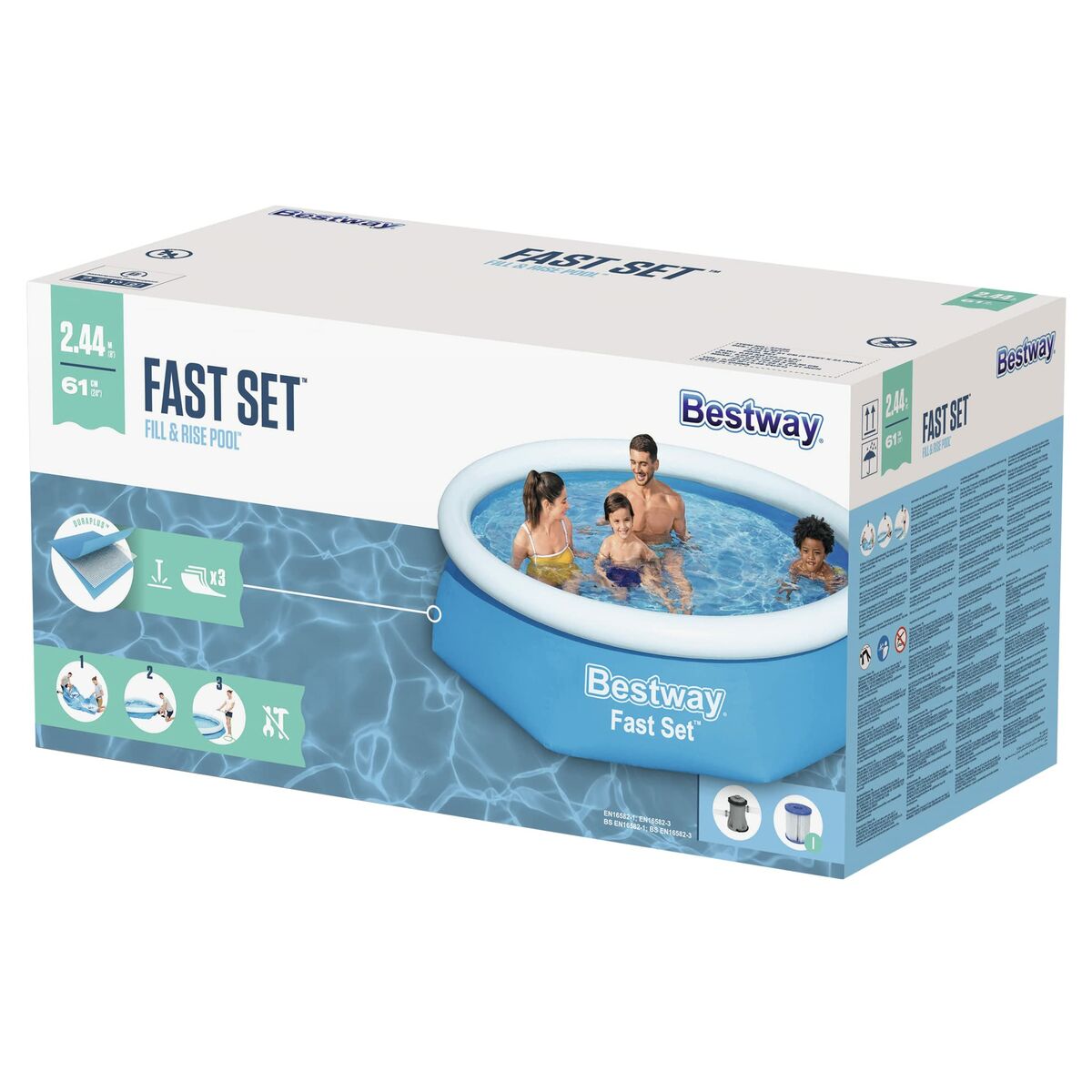 Uppblåsbar bassäng Bestway Blå 1880 L 244 x 61 cm