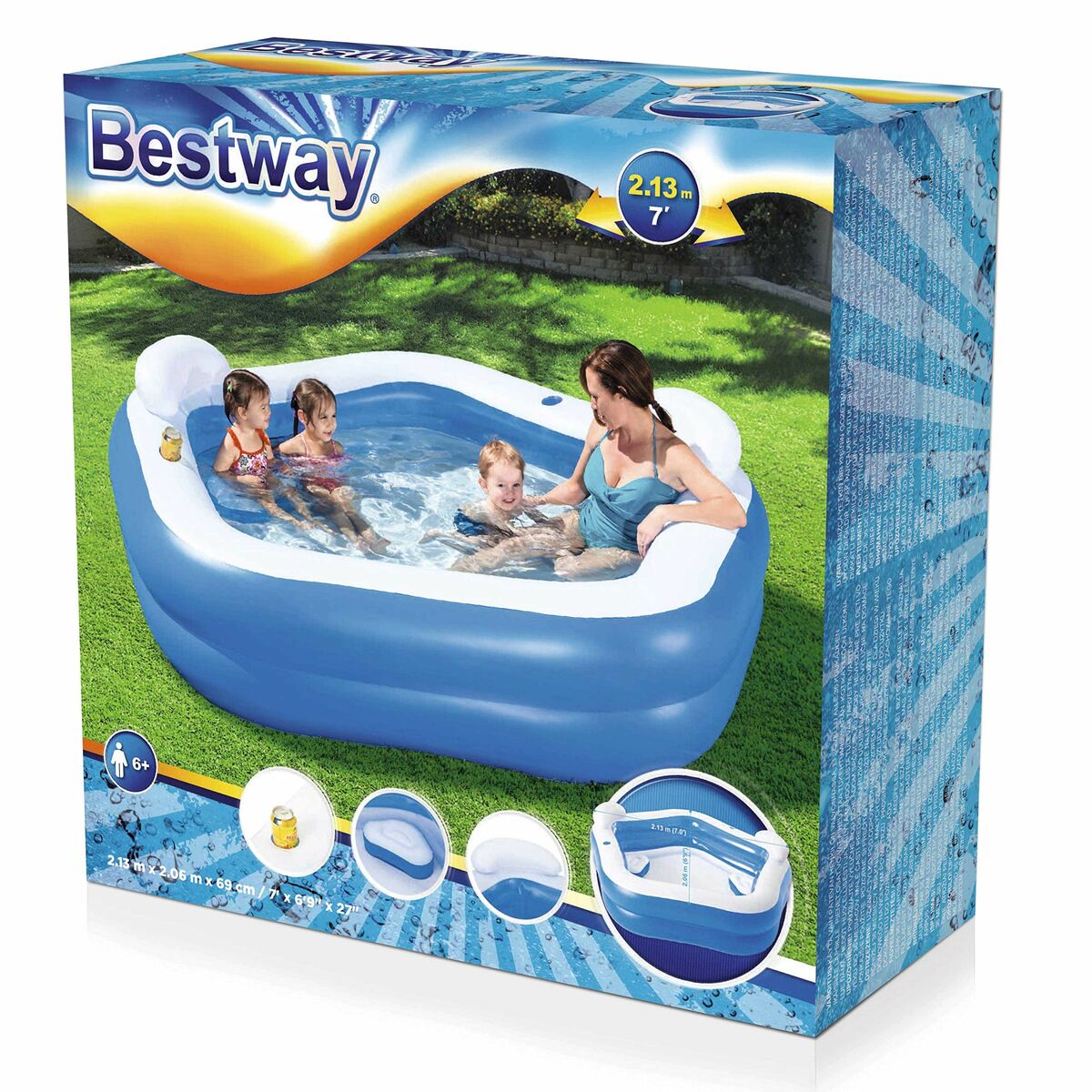 Bestway Uppblåsbar Pool 2 Kamrar Family 213x206x69 cm +6 År Trädgård 54153 finns hos Aktivcamping