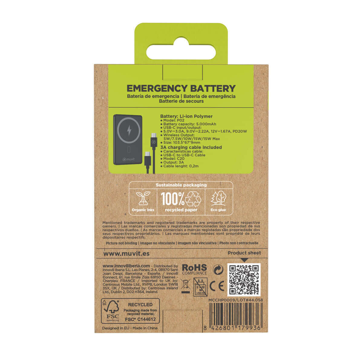 Powerbank Muvit for Change MCCHP0009 Svart Aluminium 5000 mAh finns hos Aktivcamping