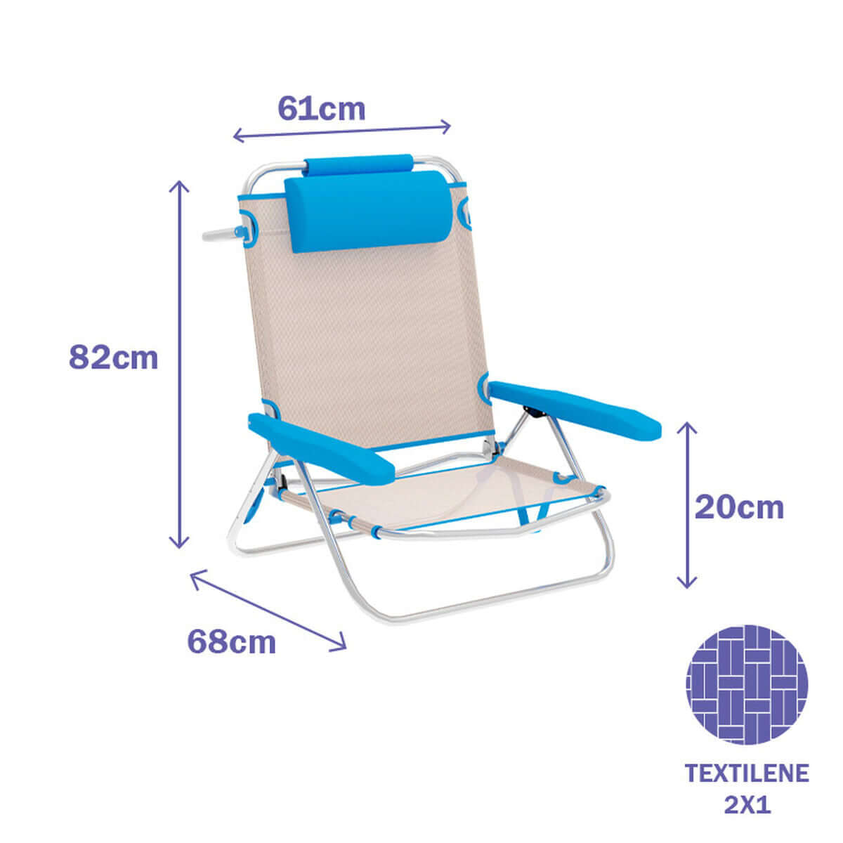 Marbueno Hopfällbar Stol 5 Positioner Aluminium med Kudde Beige/Blå Strand och Pool 61X68X82 cm 10172 finns hos Aktivcamping
