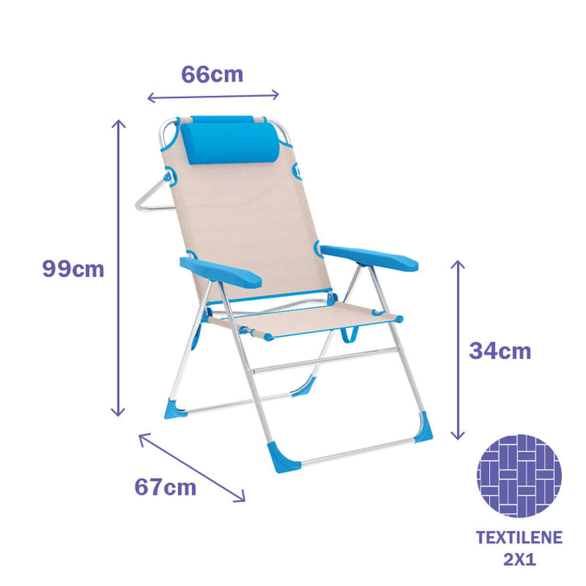 Hopfällbar Stol Marbueno Blå Beige 67 x 99 x 66 cm finns hos Aktivcamping