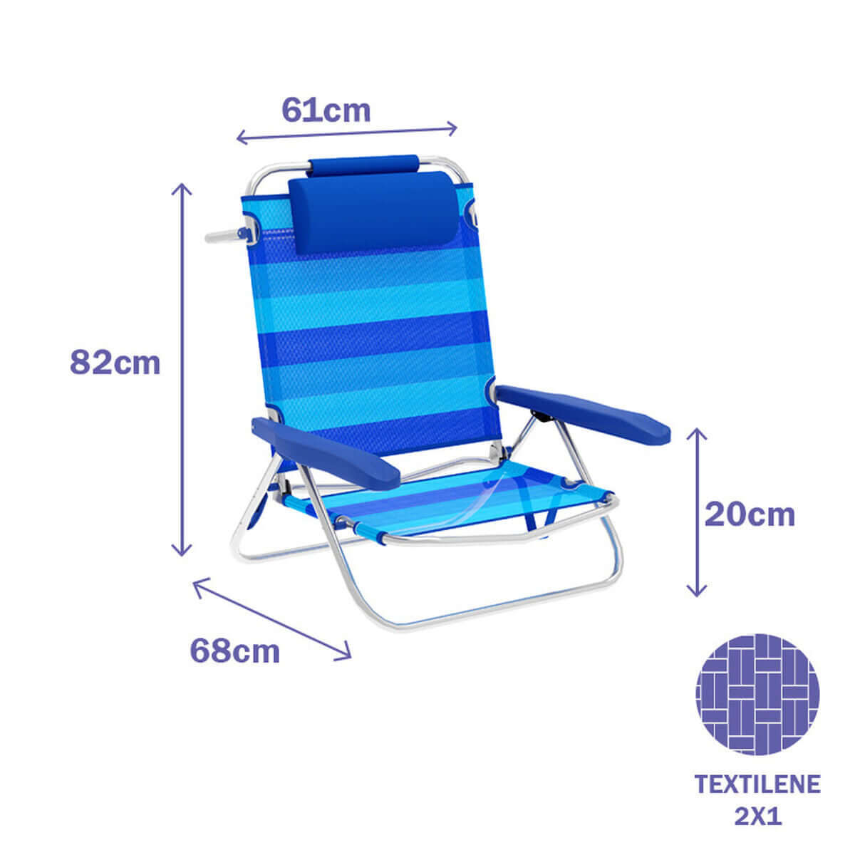 Marbueno Hopvikbar stol 5 Positioner Aluminium med Kudde Blå Stripes Strand och Pool 61X68X82 cm 10242 finns hos Aktivcamping