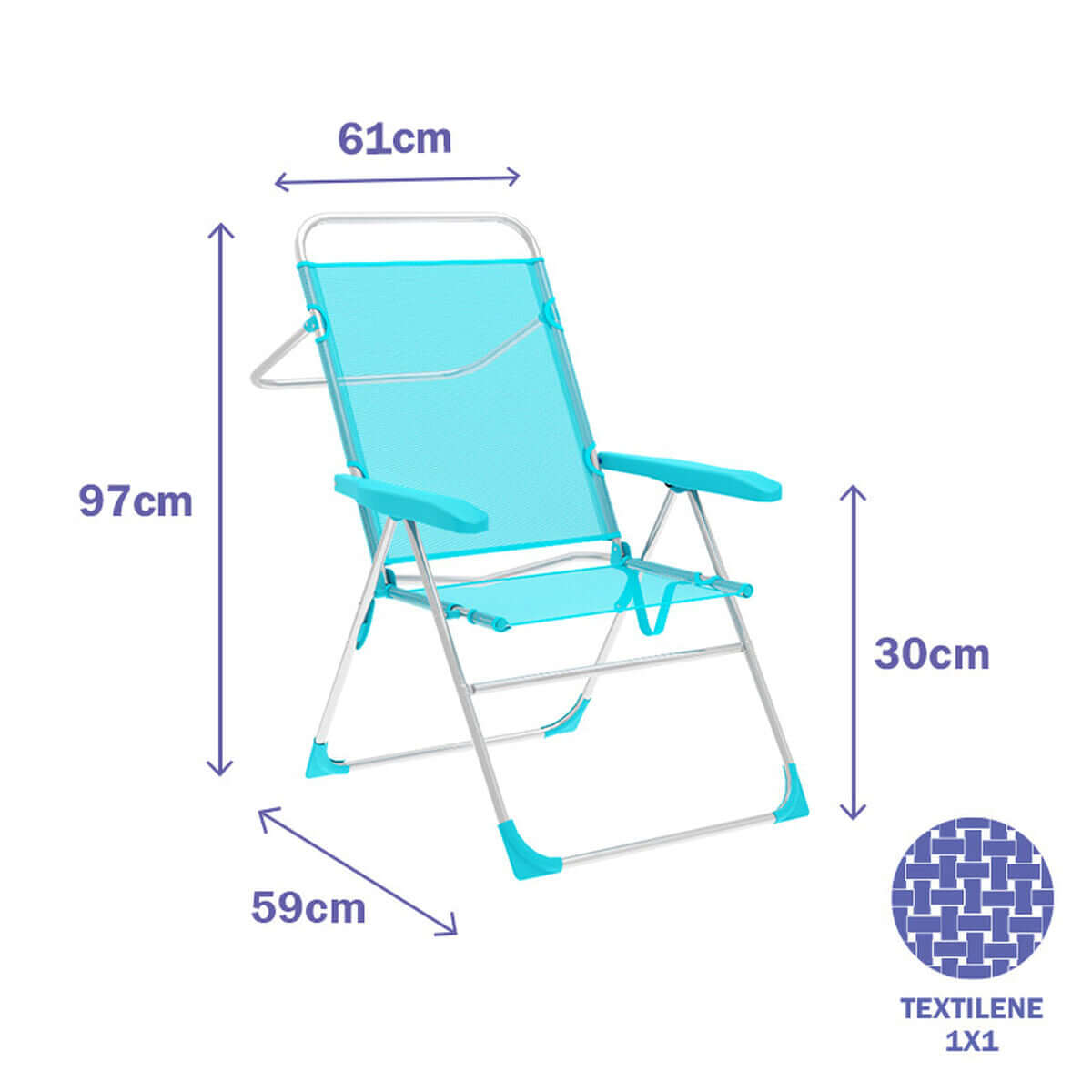 Marbueno Hopfällbar stol 5 lägen Aluminium Aquamarine strand och pool 59X61X97 cm 10310 finns hos Aktivcamping