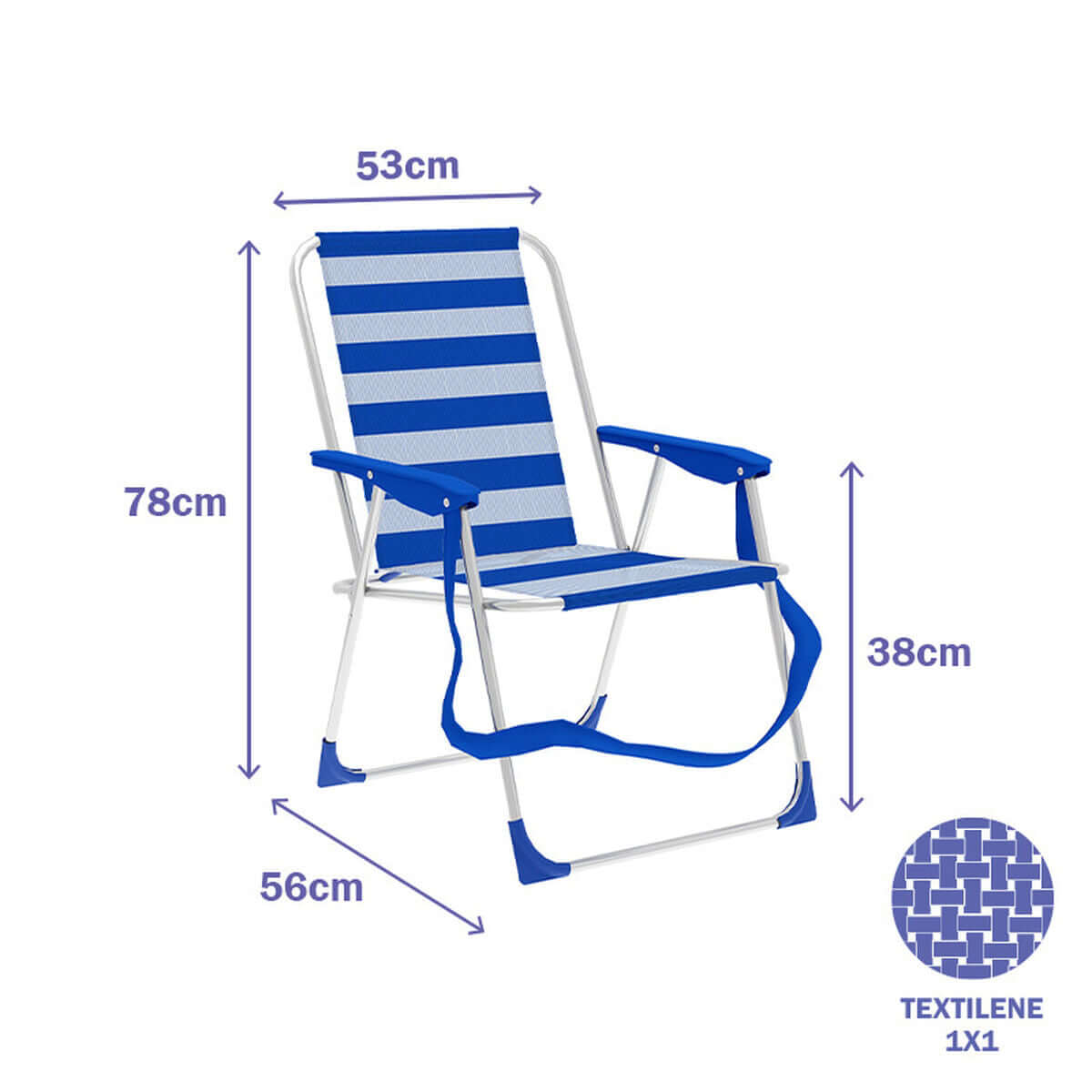 Fällbar Stol Aluminium Randig Blå och Vit Marbueno Strand och Pool finns hos Aktivcamping