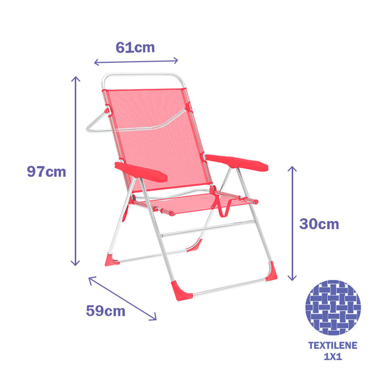 Hopfällbar Stol 5 Positioner Aluminium Korall Marbueno Strand och Pool finns hos Aktivcamping