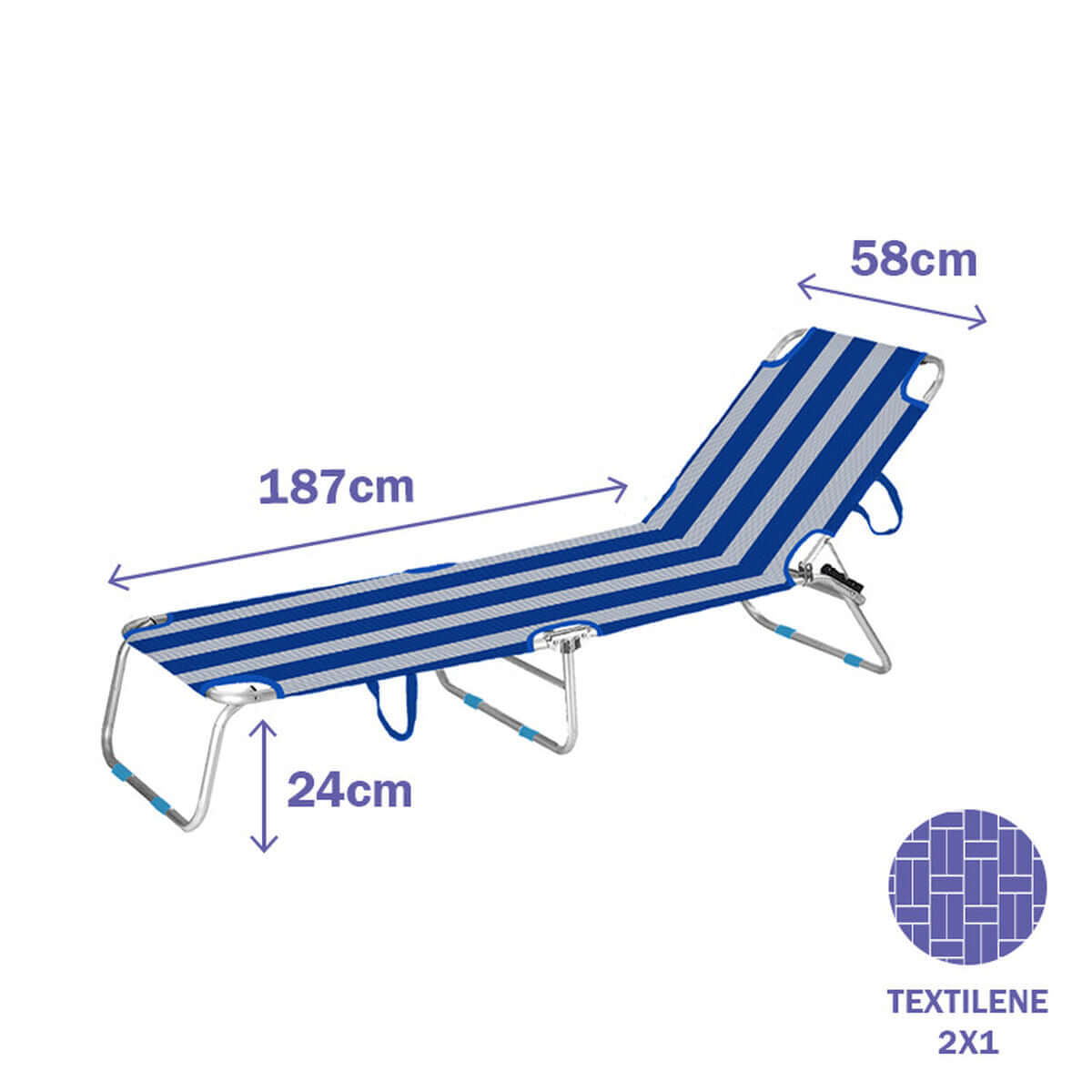 Marbueno Hopfällbar Solstol Aluminium Randiga Blå och Vita Stranden och Poolen 187X58X24 cm 10364 finns hos Aktivcamping