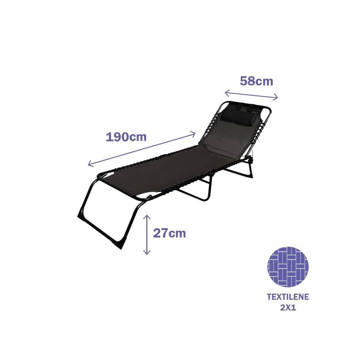 Solsäng Marbueno Svart 190 x 27 x 58 cm finns hos Aktivcamping