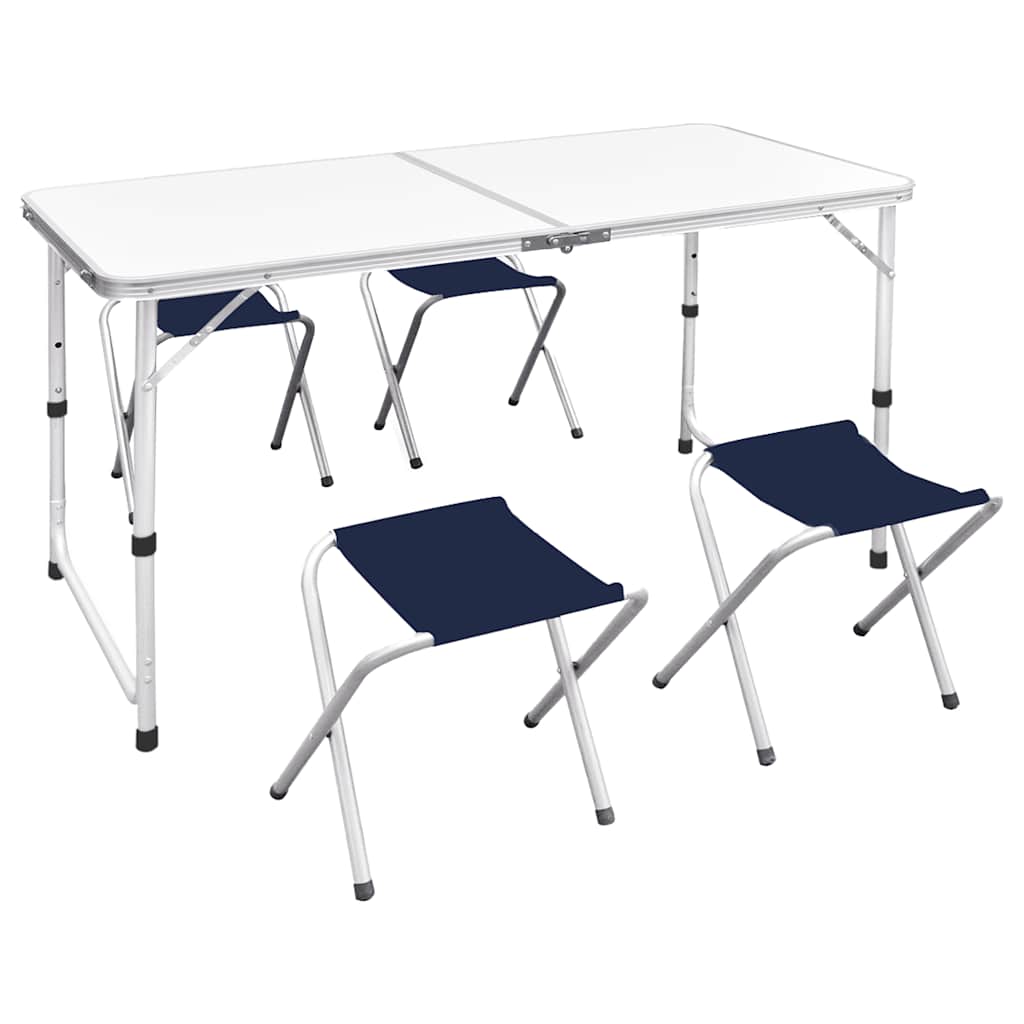 Hopfällbart justerbart campingbord med 4 stolar aluminiumset
