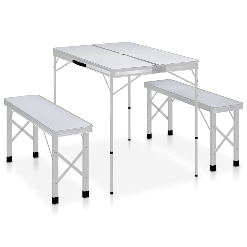 Hopfällbart Campingbord med 2 Bänkar Aluminium Vit finns hos Aktivcamping