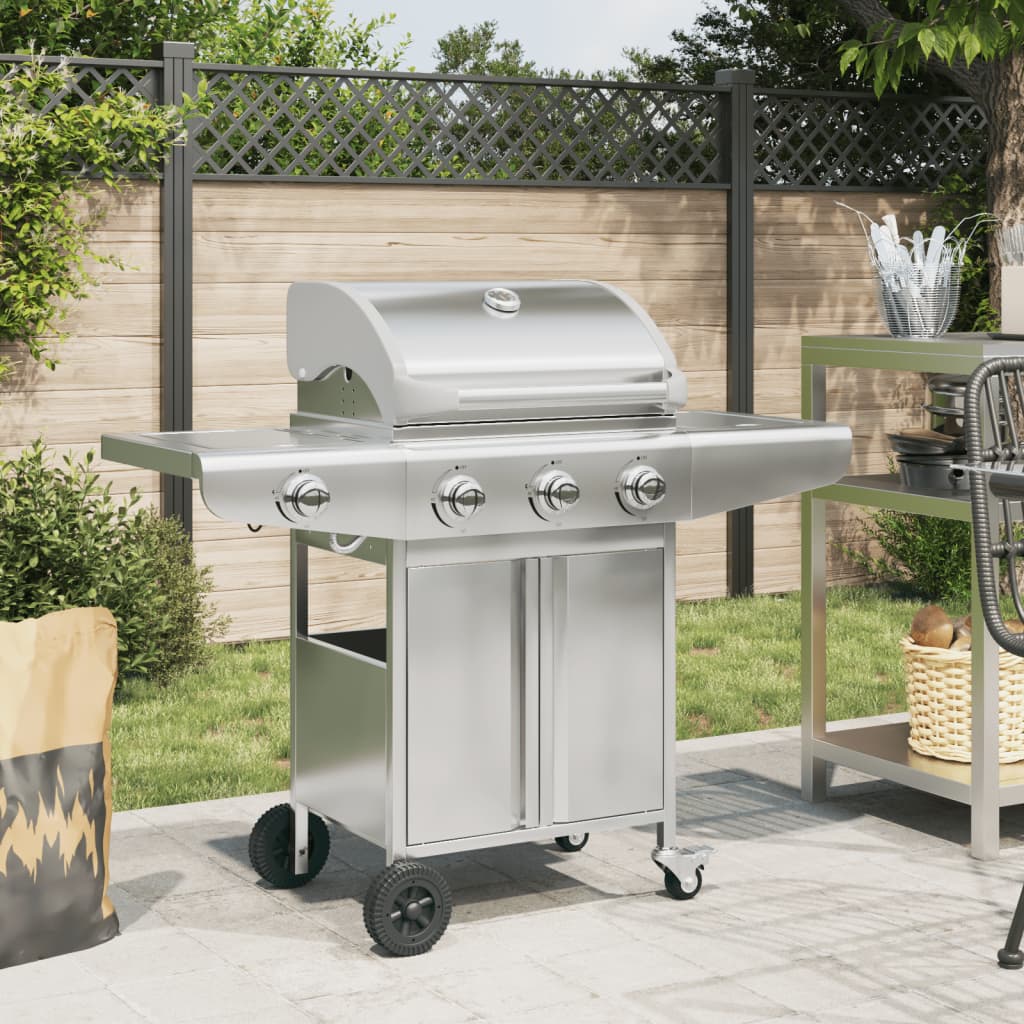 Gasolgrill med 4 Brännare Rostfritt Stål Silverfärgad
