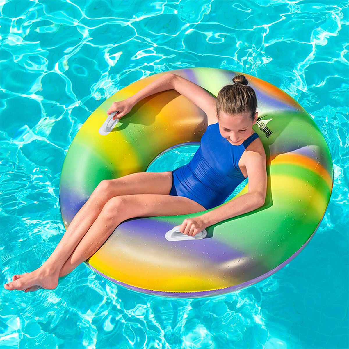Bestway Flytande Uppblåsbar Flotte med Handtag Regnbåge D119 cm +12 År Strand och Pool 36352 finns hos Aktivcamping