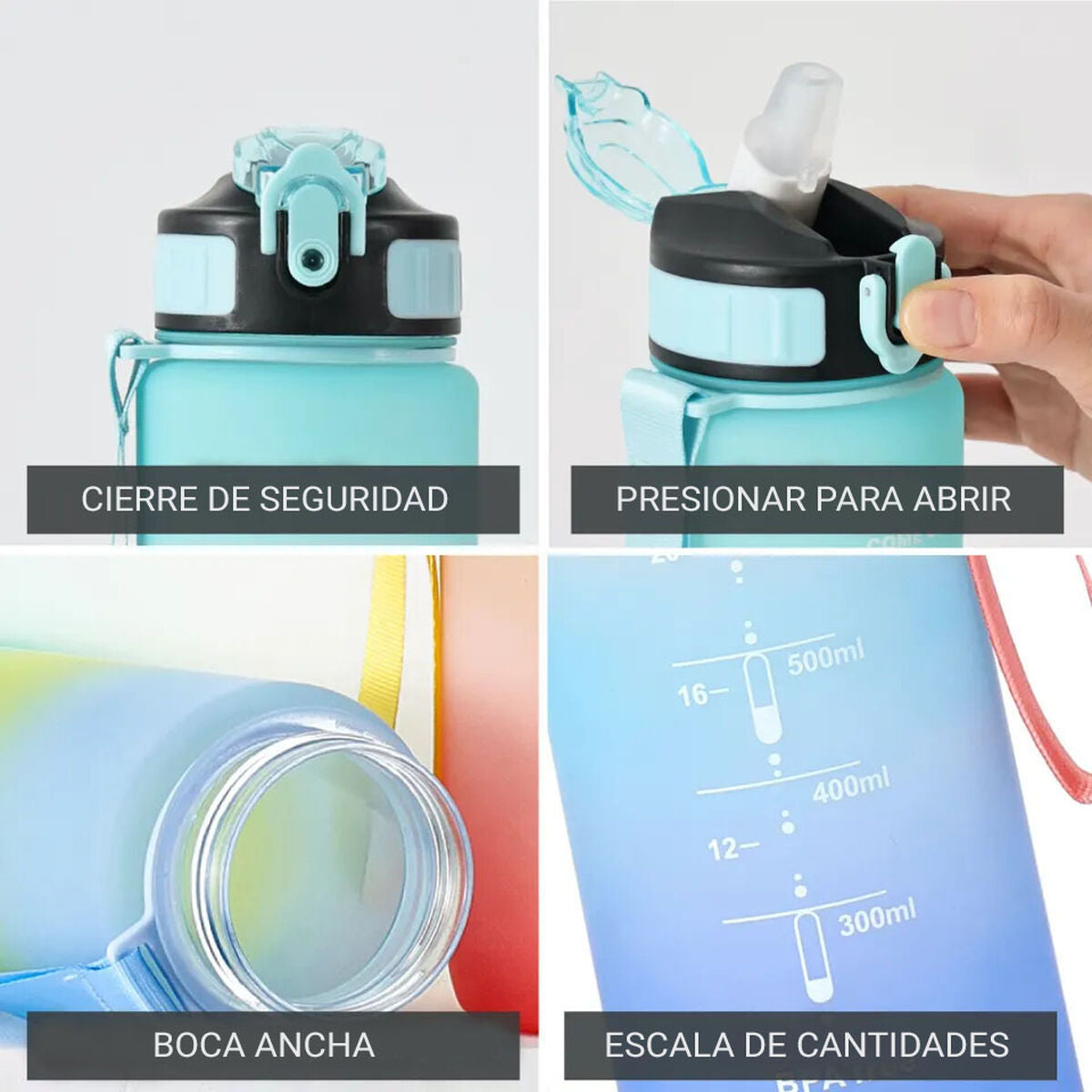Flaska med lock och sugrör Bewinner Multicolour 600 ml - finns hos Aktivcamping