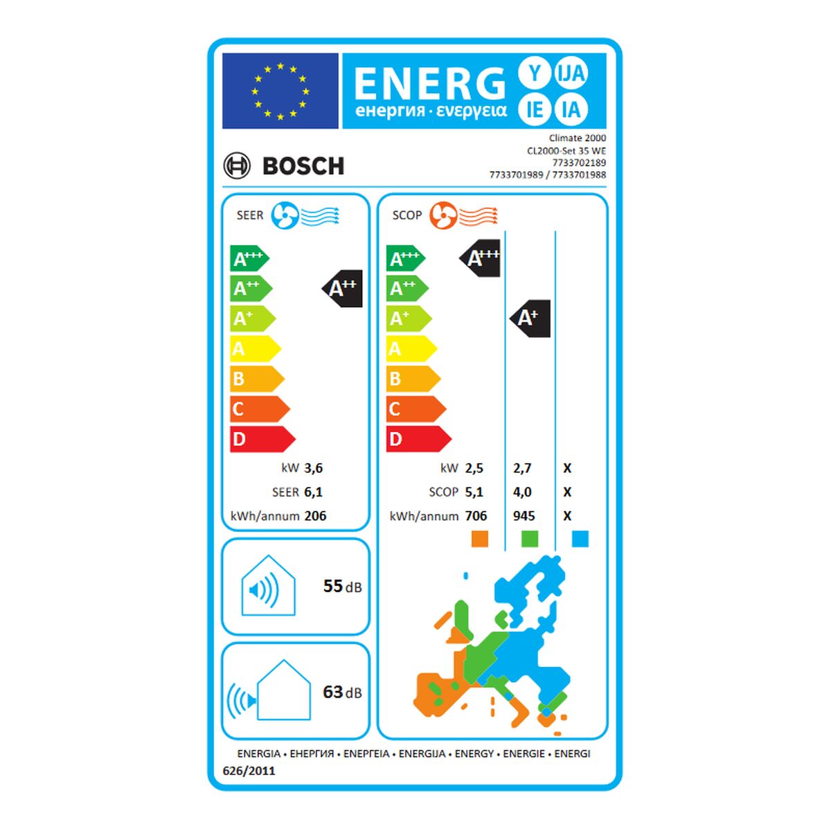 Luftkonditionering BOSCH Vit A+ A++ A+/A++ 3770 w finns hos Aktivcamping