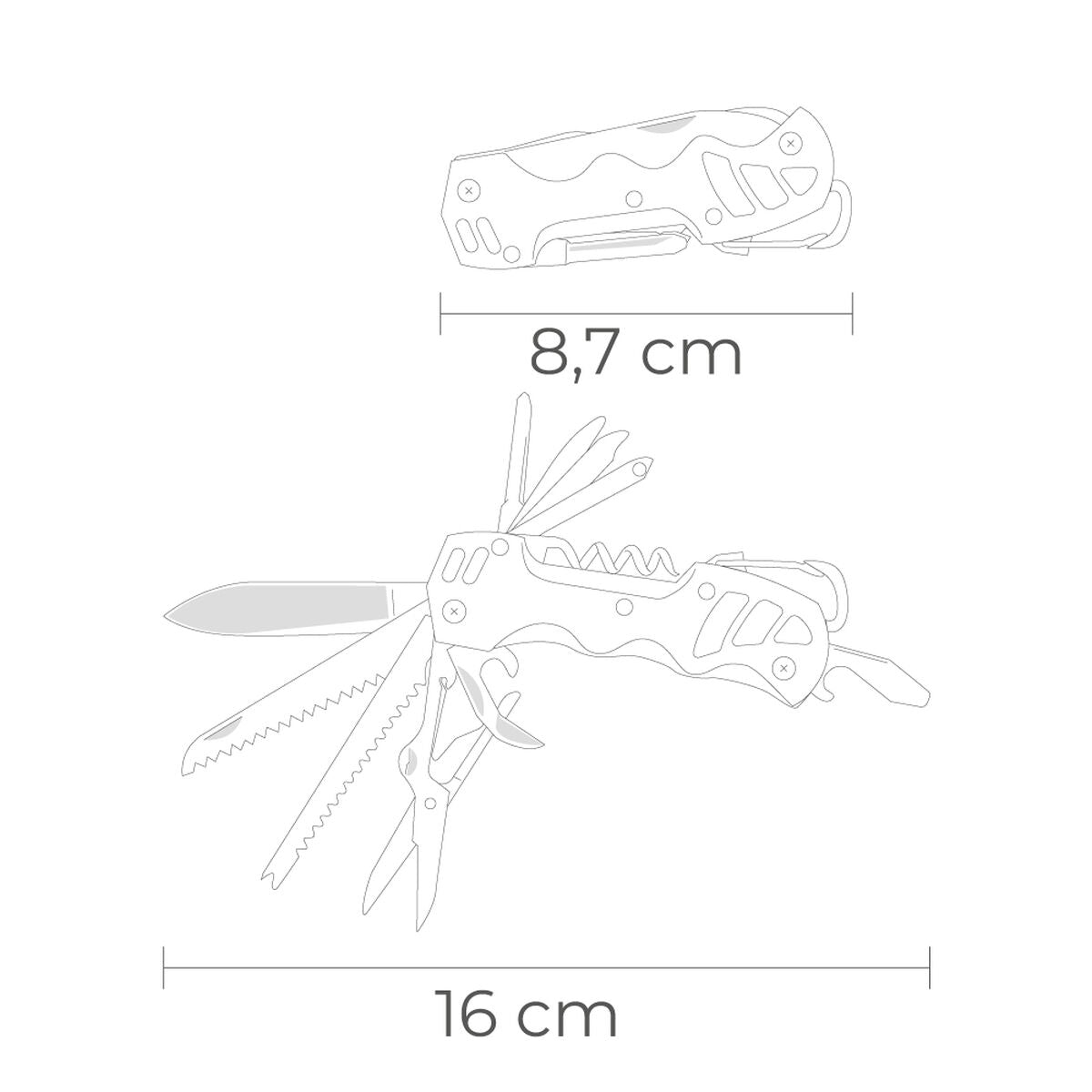 Multifunktionskniv EDM 08557 K2 Silvrig Karbinhake finns hos Aktivcamping