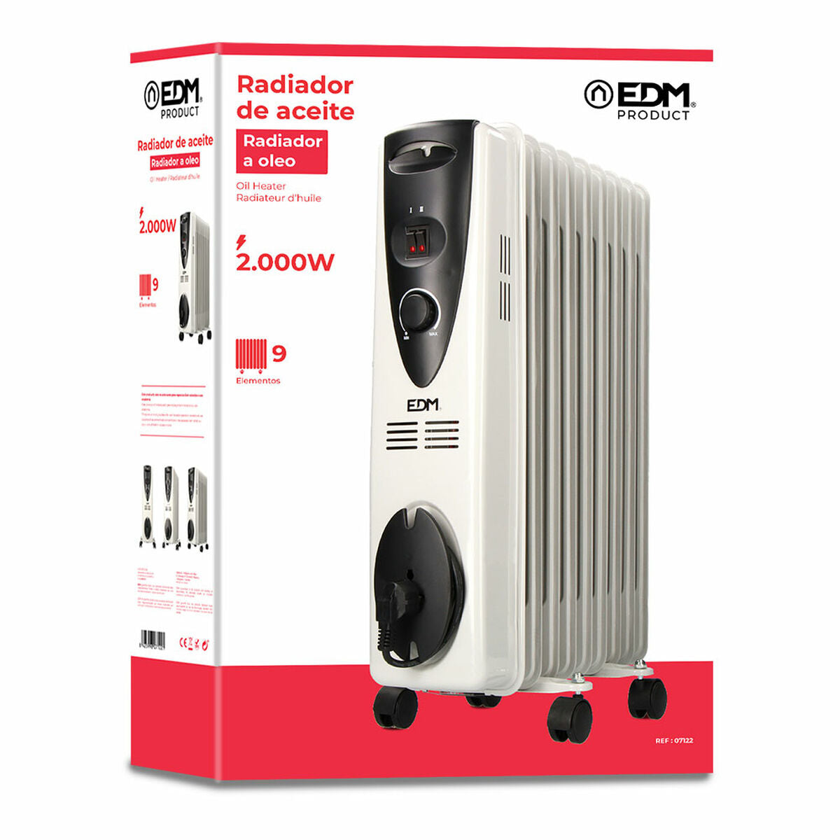 Oljeelement (9 ribbor) EDM 07122 Vit 2000 W finns hos Aktivcamping