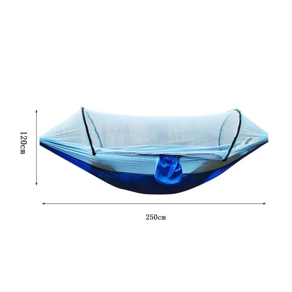Hängmatta med Myggnät 250x120 cm Blå Lättvikts Utomhus Camping -1