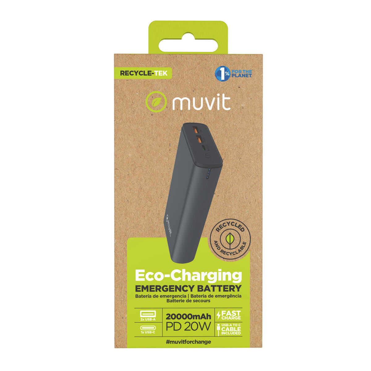 Powerbank Muvit for Change DP200G-R-PD finns hos Aktivcamping
