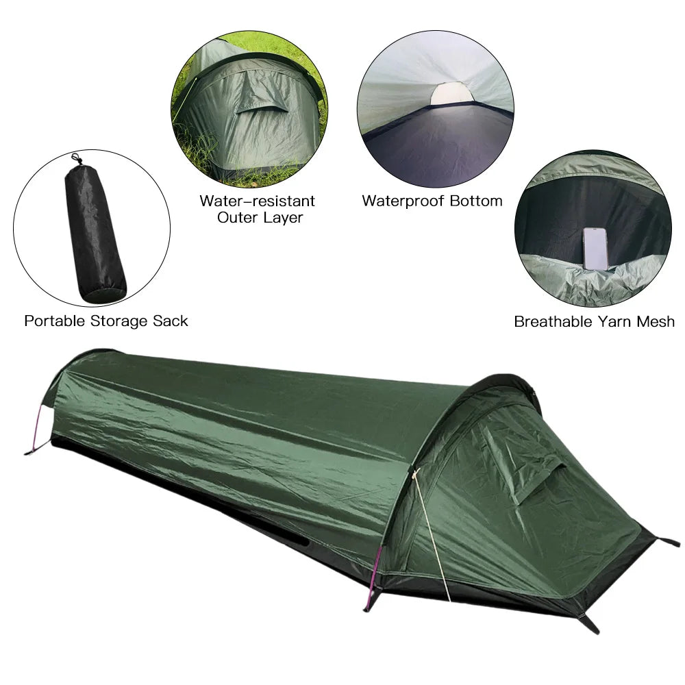 Ultralätt Enmanstält Grönt Vattenavvisande Campingtält Backpacking-4