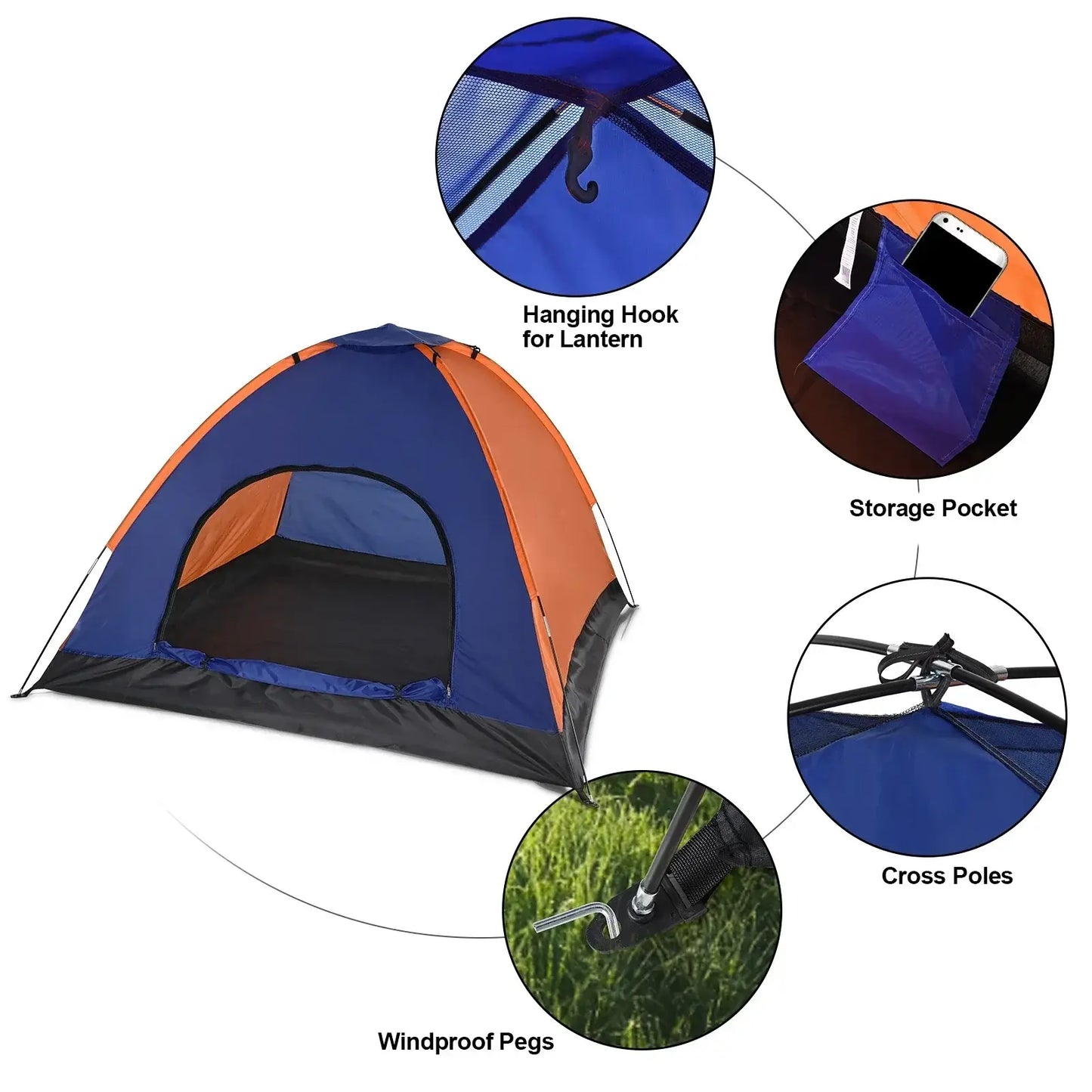 Tält med Regnskydd Blå/Orange Camping Lättvikt 3-4 Personer finns hos Aktivcamping