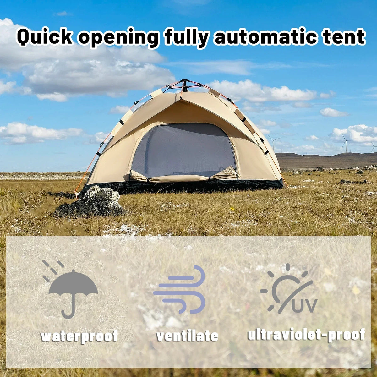 Tält för 3–4 personer helautomatisk pop-up beige-4