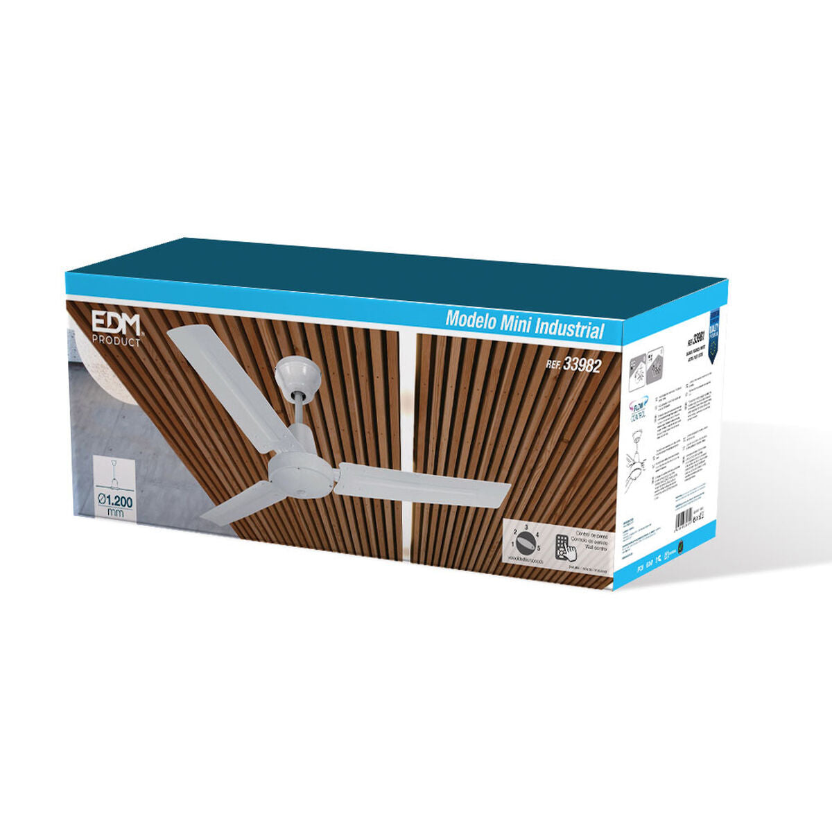 Takfläkt EDM 33982 Vit 60 W Ø 120 cm Mini industriell finns hos Aktivcamping