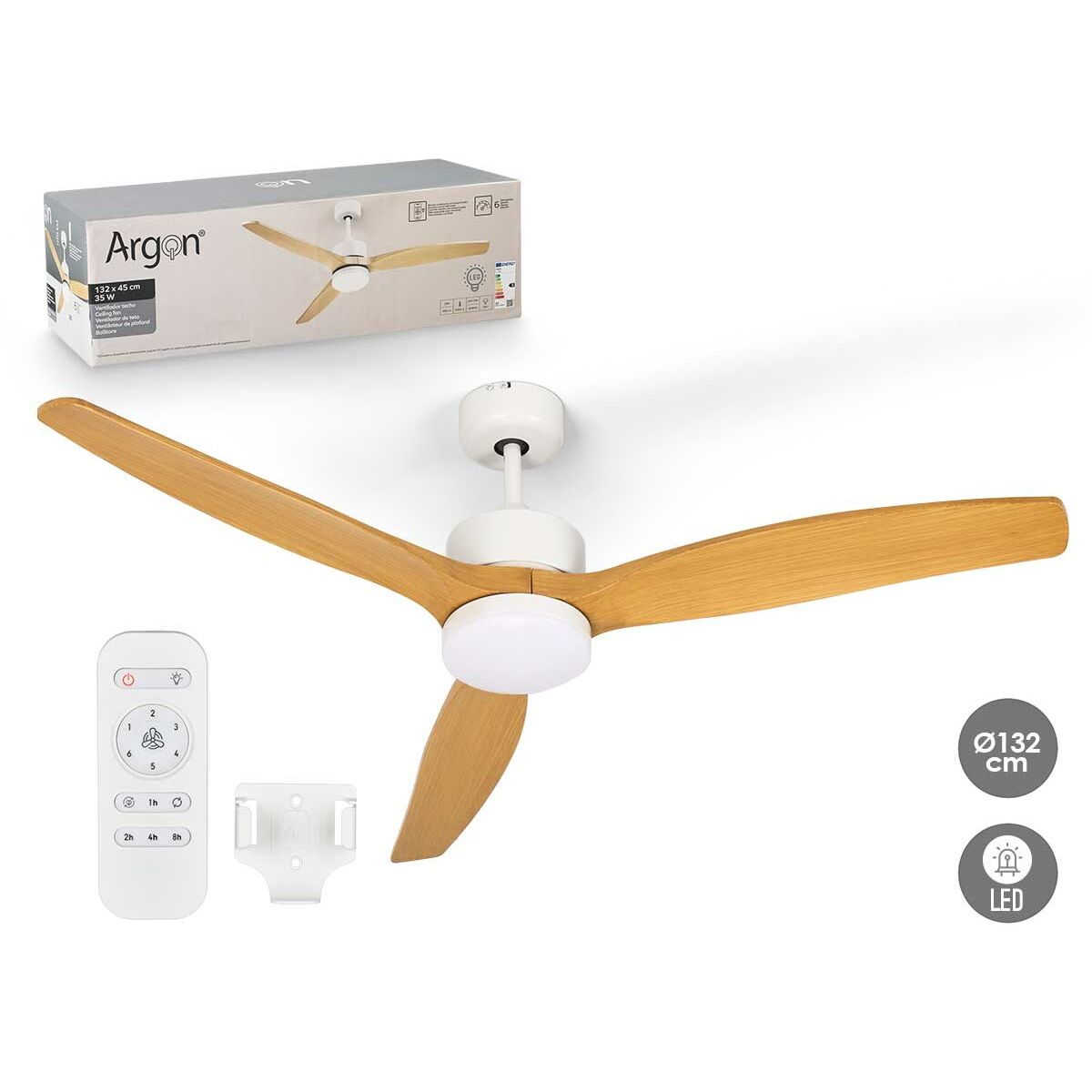 Takfläkt med belysning Argon W-FC5288-3C1L W Vit Brun 40 W Ø 132 cm finns hos Aktivcamping