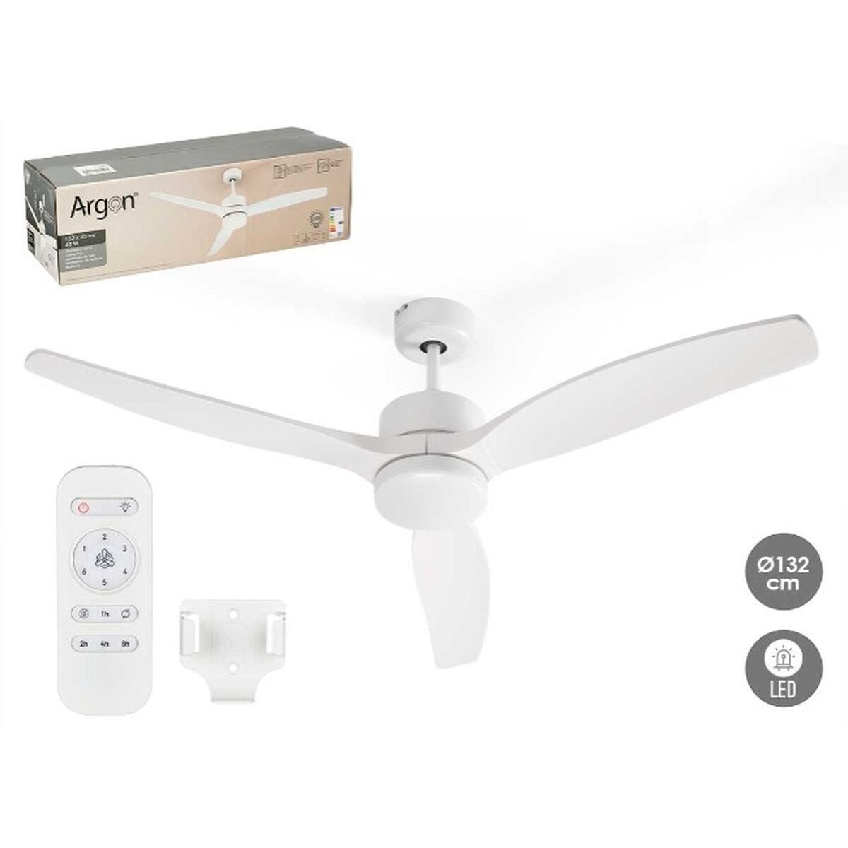 Takfläkt med belysning Argon W-FC5288-3C1L WH Vit 40 W Ø 132 cm finns hos Aktivcamping