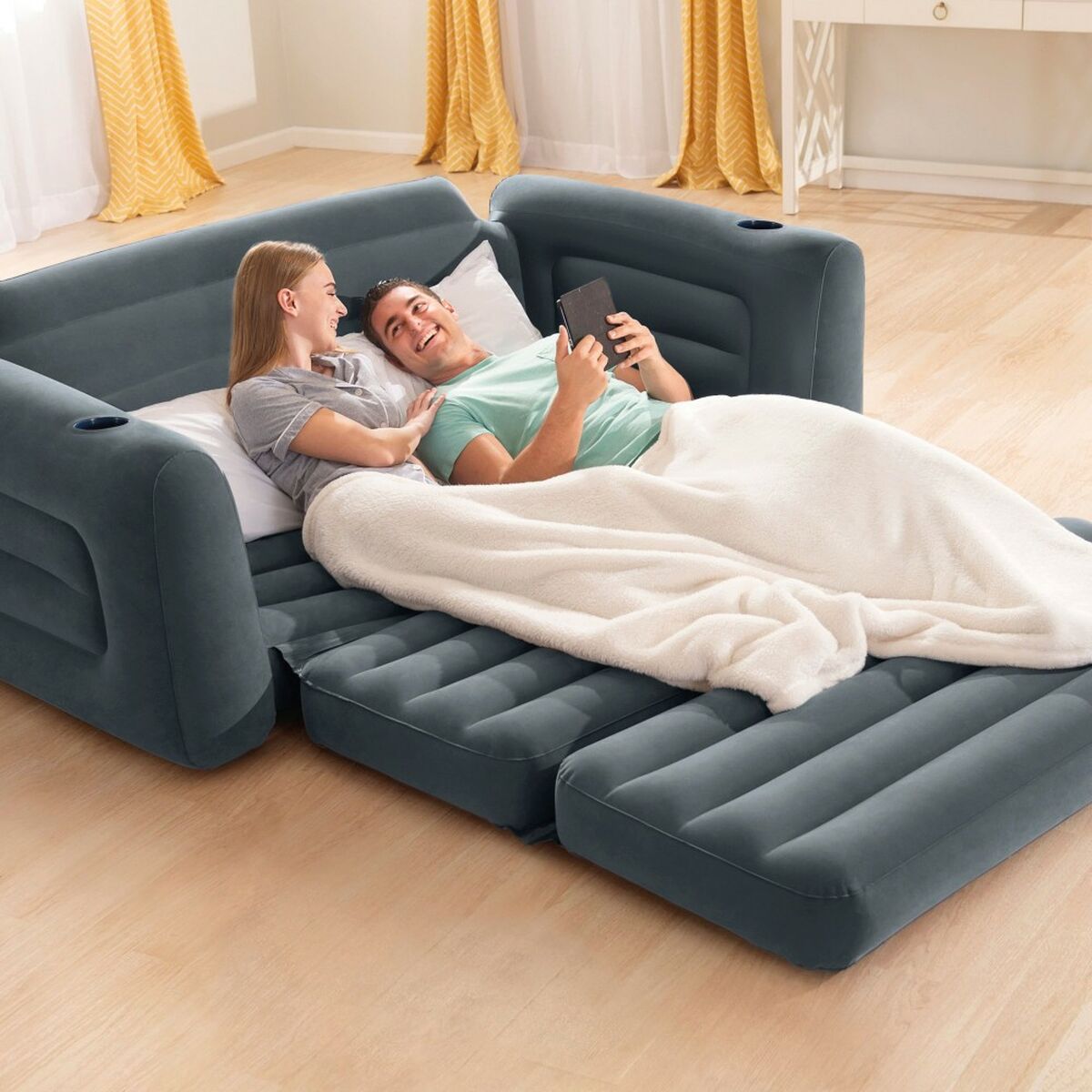 Uppblåsbar bäddsoffa Intex Pull-Out 203 x 66 x 224 cm Grå - finns hos Aktivcamping