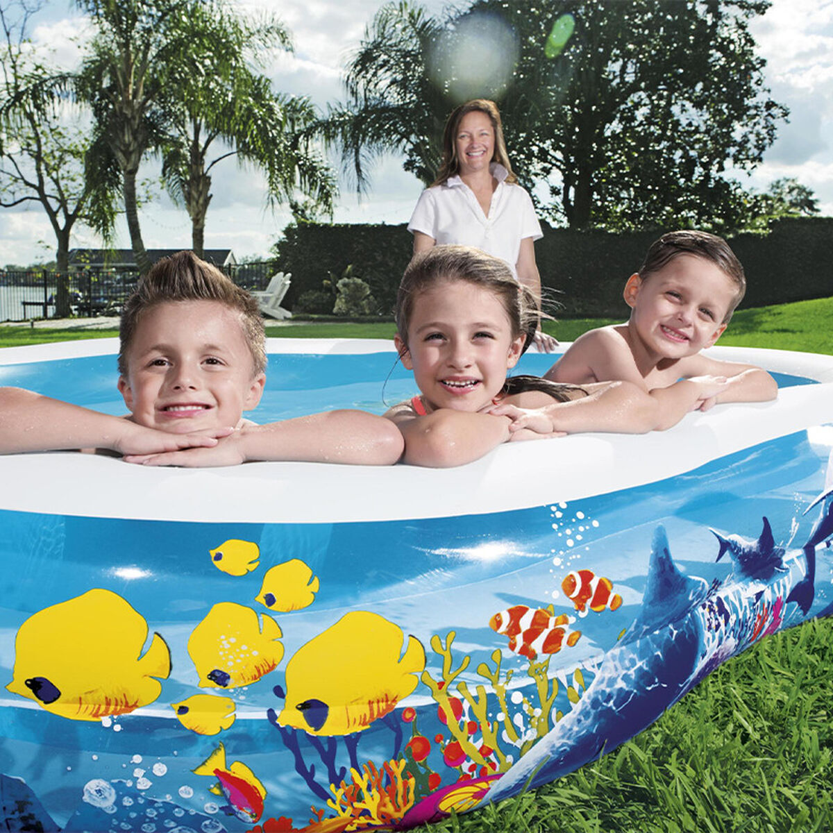 Uppblåsbar plaskpool för barn Bestway Multicolour 262 x 157 x 46 cm - finns hos Aktivcamping