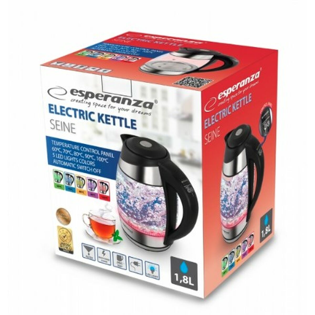 Vattenkokare Esperanza EKK026 Svart Multicolour Glas polypropen Plast 2200 W 1,7 L finns hos Aktivcamping