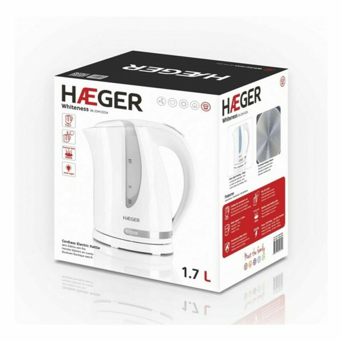 Vattenkokare Haeger EK-22W.022A Rostfritt stål Vit 2200 W 1,7 L - finns hos Aktivcamping