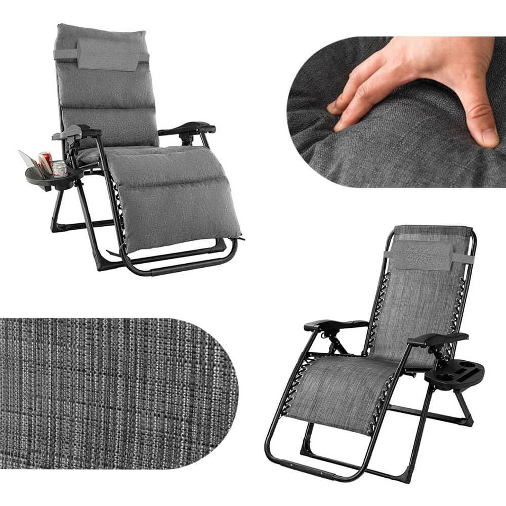Solstol Grå med dyna och kudde finns hos Aktivcamping