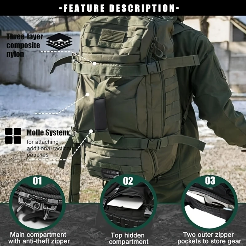 Taktisk Gym Duffel Väska och Ryggsäck 45L Army Grön-3
