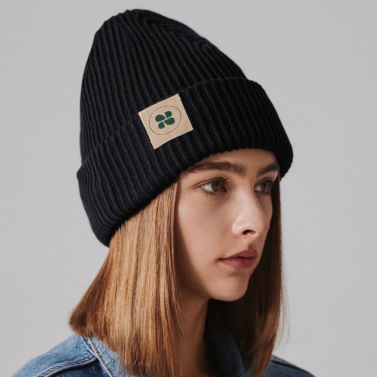 Vinter Vegansk Mössa Svart Varm Tjock Bomull Beanie