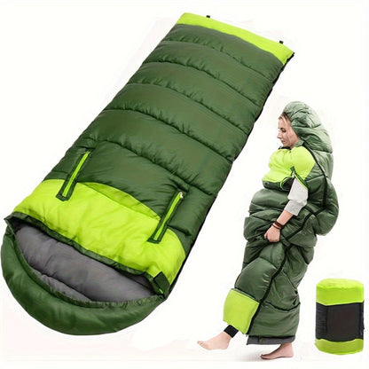 Sovsäck för camping och vandring lätt och varm i grön polyesterfiber