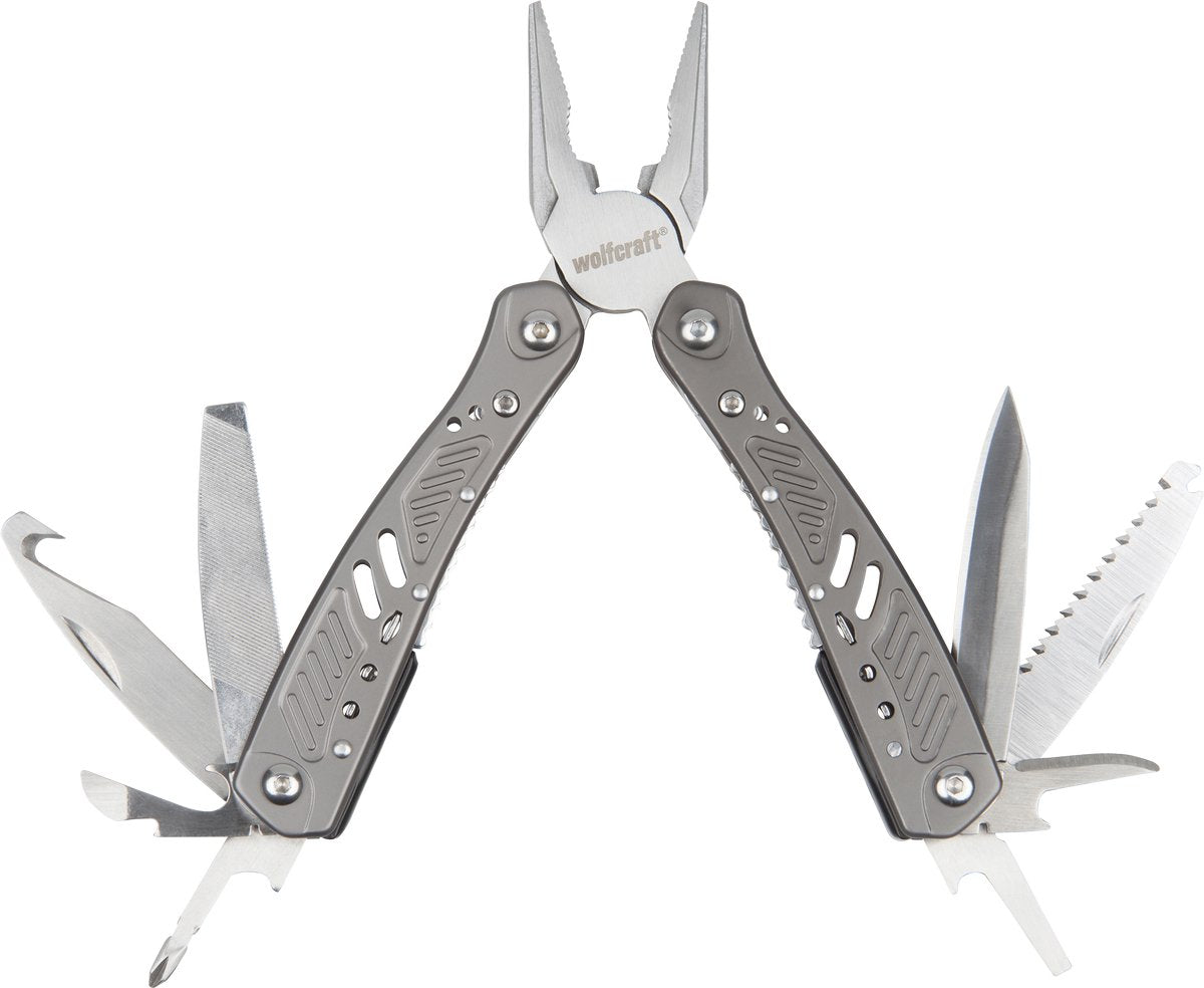 Wolfcraft Multiverktyg Fickkniv 13 i 1 med hölster silver