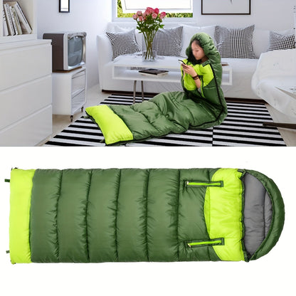 Sovsäck för camping och vandring lätt och varm i grön polyesterfiber