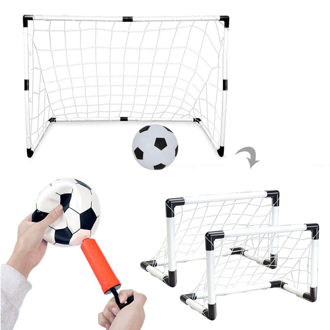 Fotbollsmål set 2 i 1 justerbart med boll och pump finns hos Aktivcamping