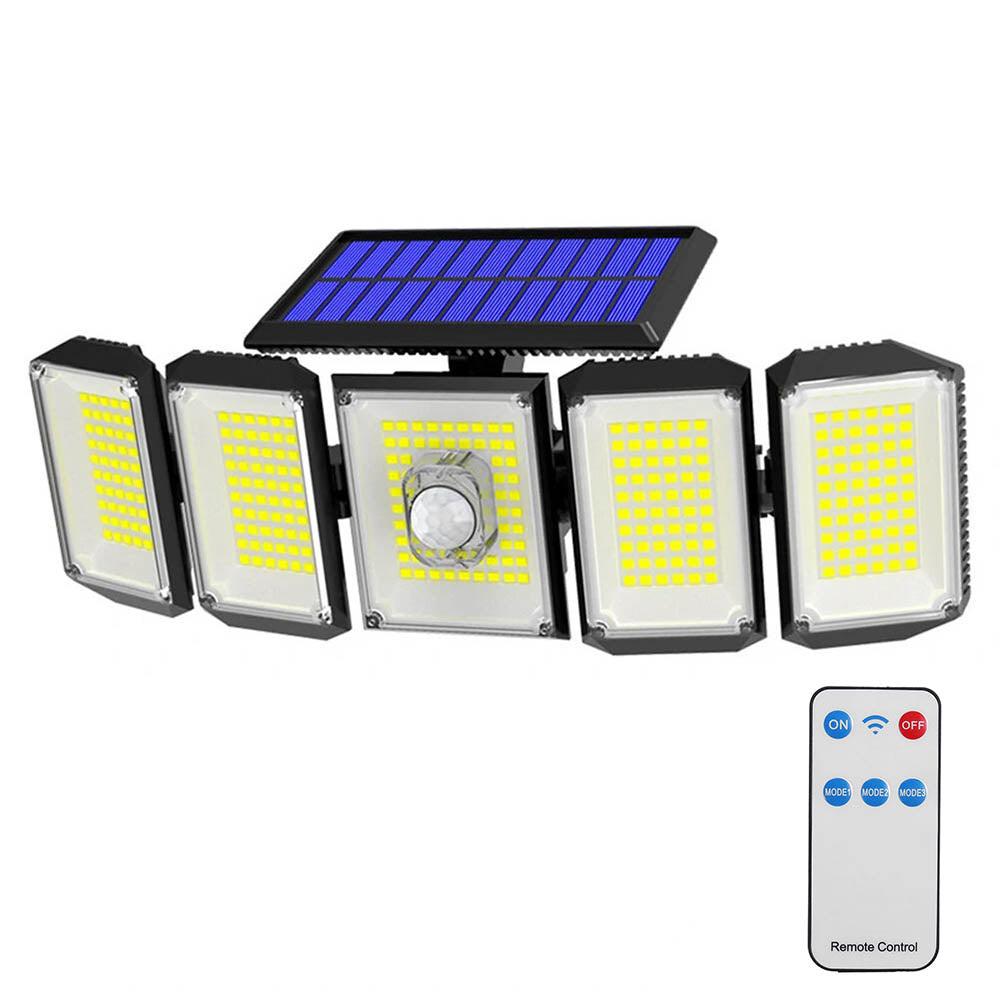 Ställbar 300LED Solcellslampa för utomhusbruk 5 paneler