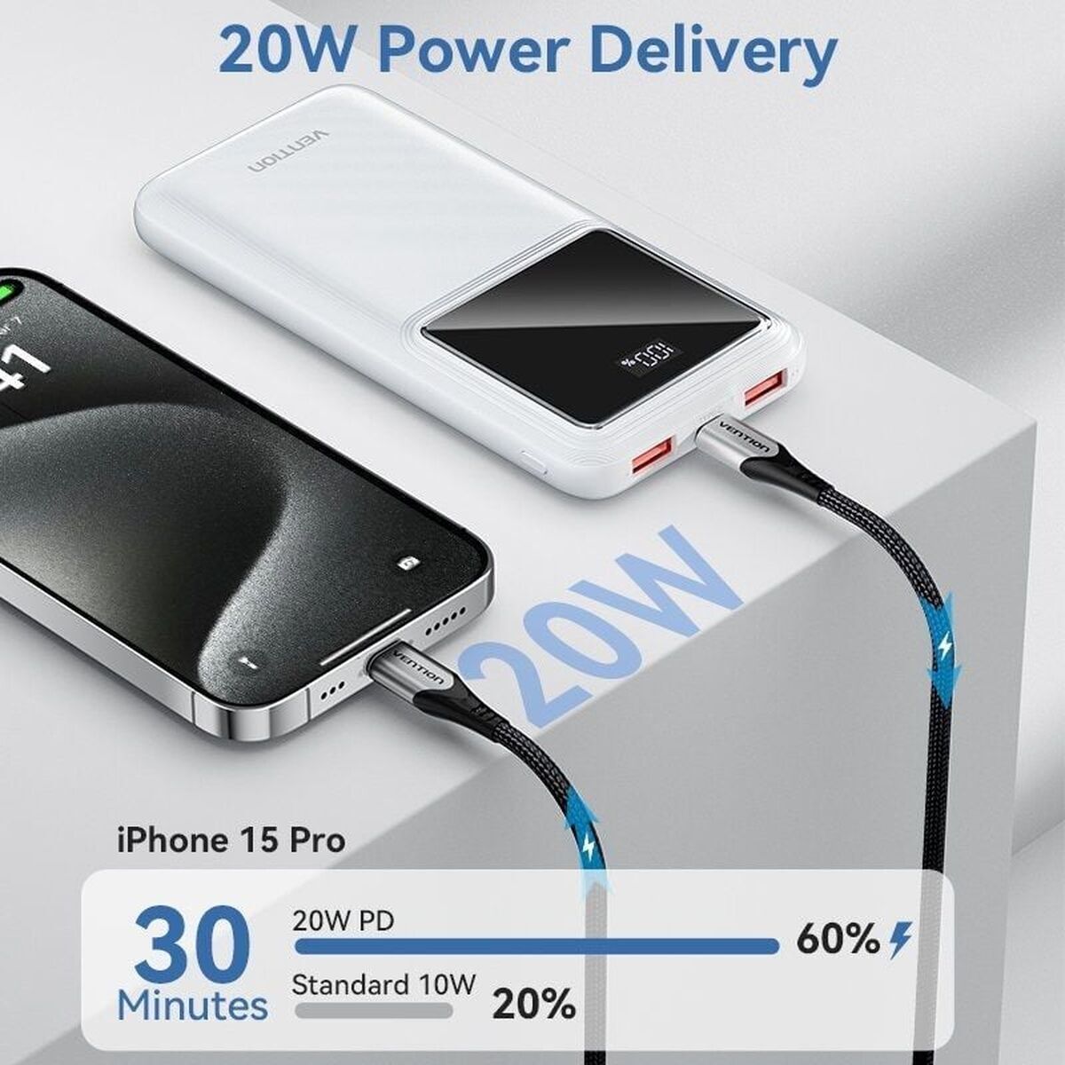 Powerbank Vention FHKB0 Svart - finns hos Aktivcamping