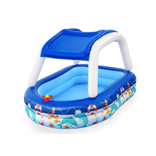Bestway Uppblåsbar Barnpool Avtagbart Tak Båt med Ratt 213x155x132 cm +3 År Trädgård 54370 finns hos Aktivcamping