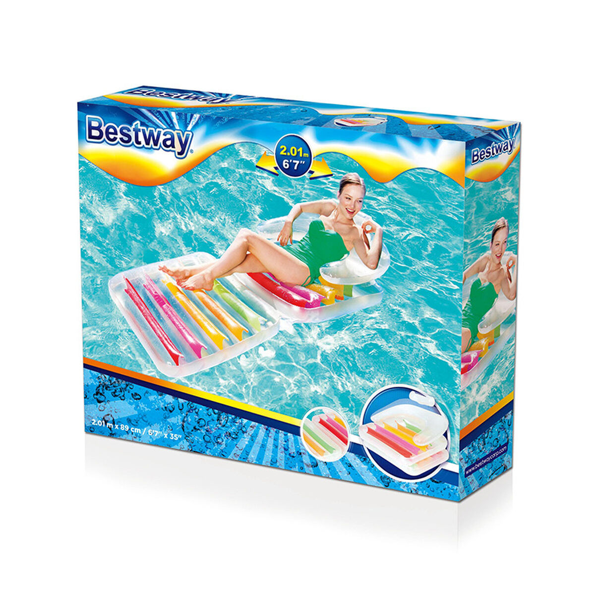 Bestway Hopfällbar Uppblåsbar Stol Regnbåge 201x89 cm Strand och Pool 43023 finns hos Aktivcamping