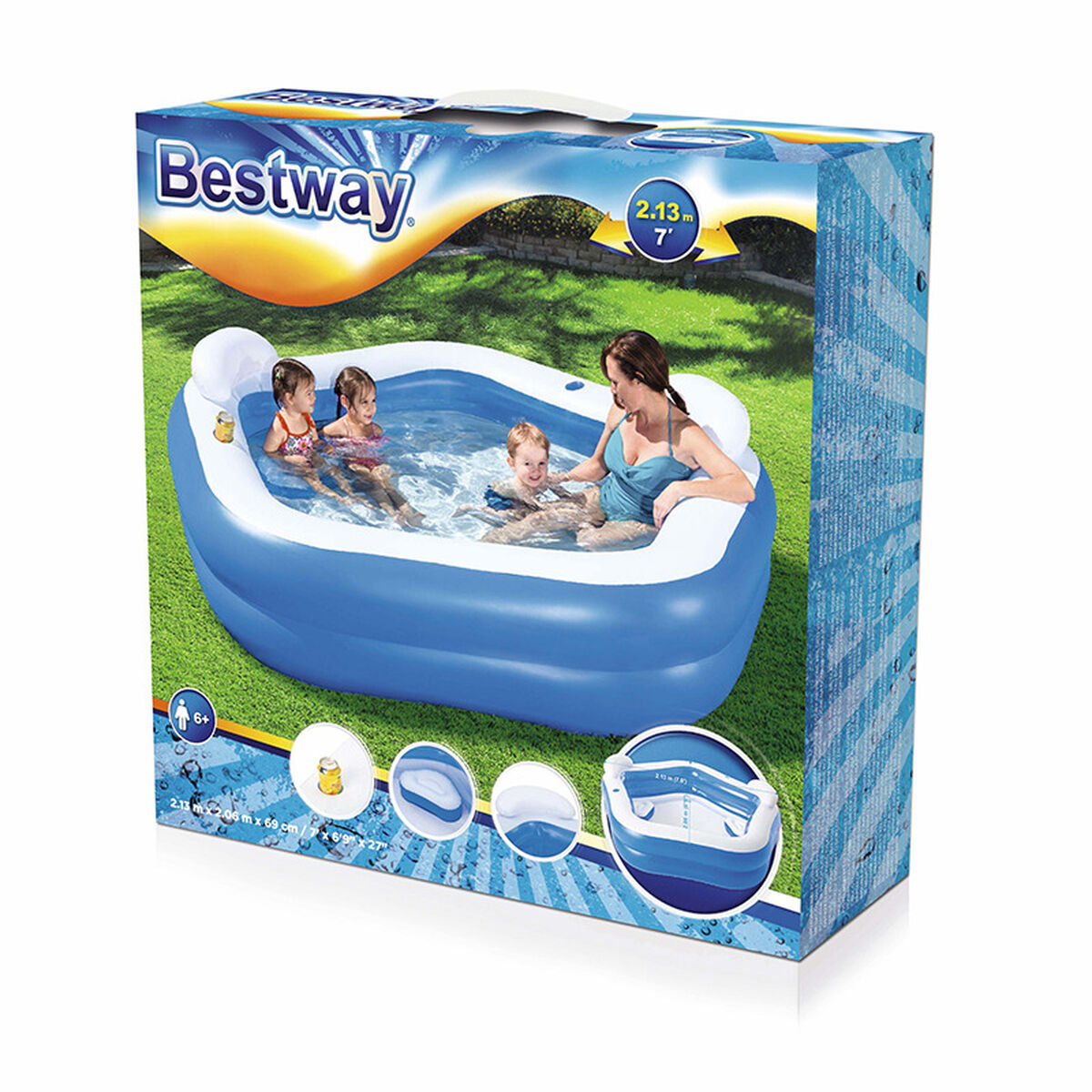 Bestway Uppblåsbar Pool 2 Kamrar Family 213x206x69 cm +6 År Trädgård 54153 finns hos Aktivcamping
