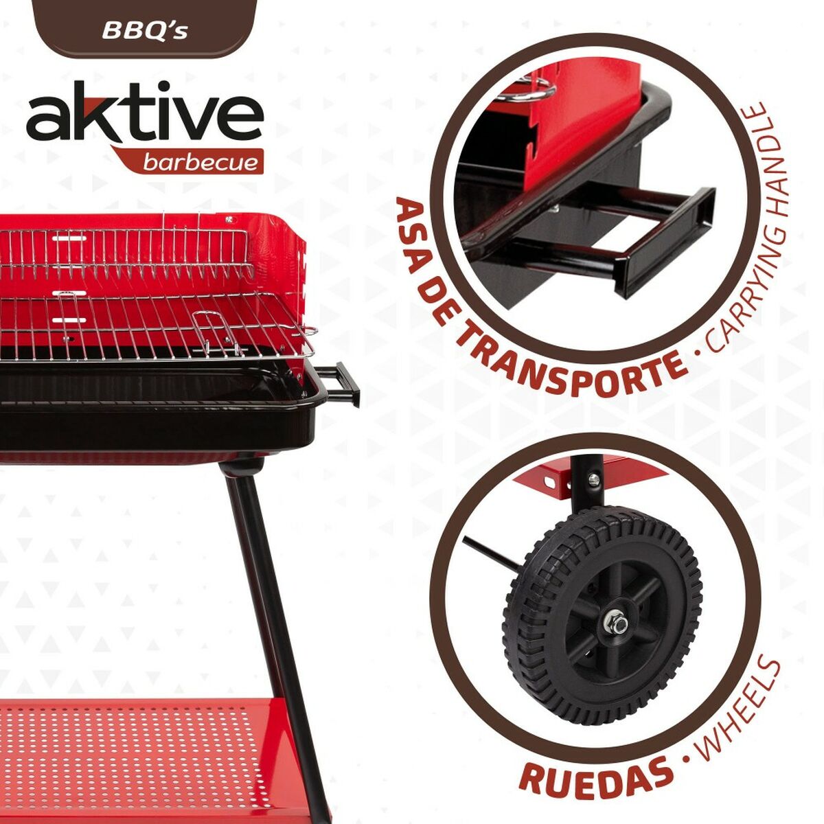 Charcoal grill with wheels Aktive Enameled metal 66 x 85 x 44 cm Red