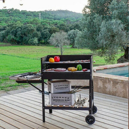 Kolgrill med hjul DKD Home Decor Svart Naturell Metall Stål 113 x 51 x 97 cm finns hos Aktivcamping